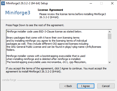 License agreement page
