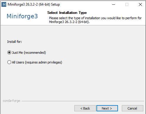 Select installation type page