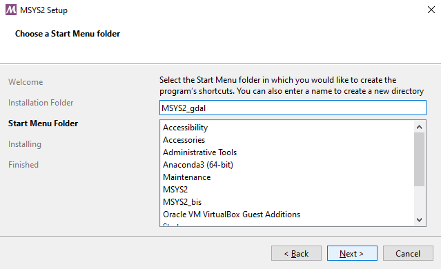 Choose a Start Menu folder page